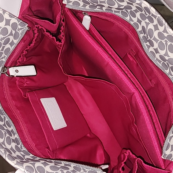 Coach Large Leather Pink Gray Business Work Tote Diaper Bag Signature C Rare - Picture 13 of 16